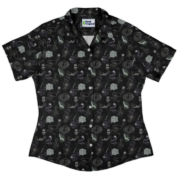 Dnd Dungeon Monsters Midnight Curvy Button Up Shirt Geek Nerd Designs by Nathan dnd & rpg print Q3