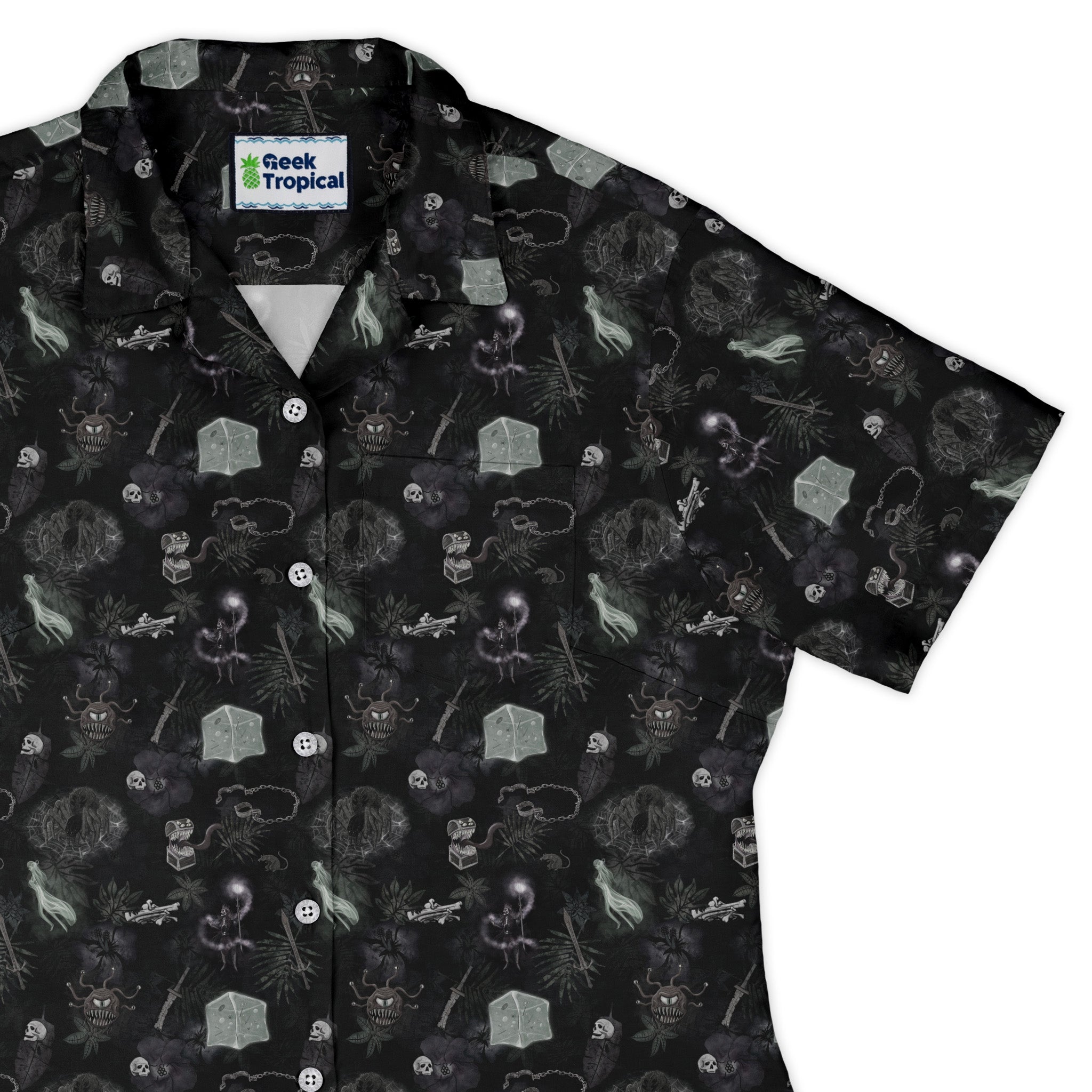 Dnd Dungeon Monsters Midnight Curvy Button Up Shirt Geek Nerd Designs by Nathan dnd & rpg print Q3