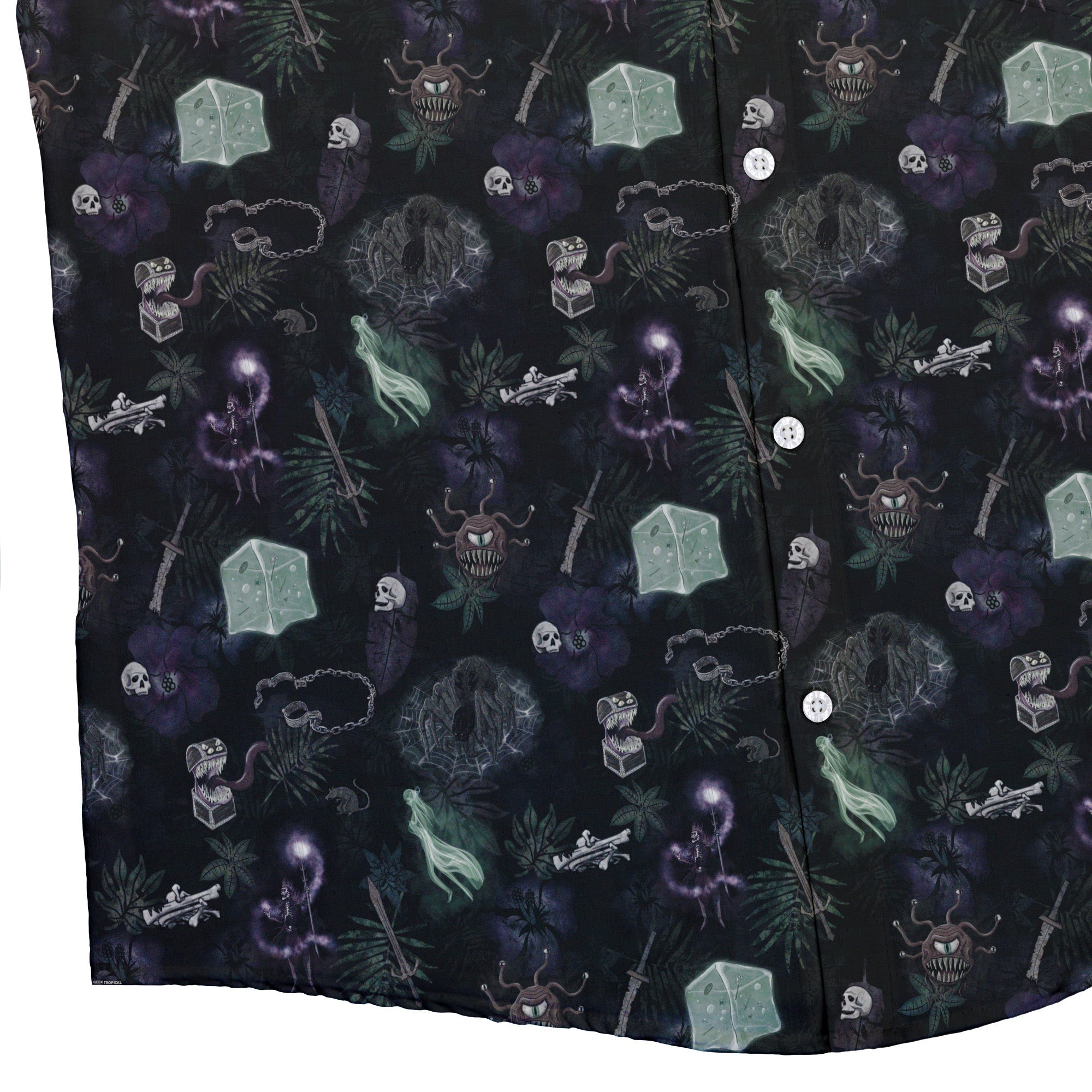 Dnd Dungeon Monsters Midnight Button Up Shirt - adult sizing - Designs by Nathan - dnd & rpg print