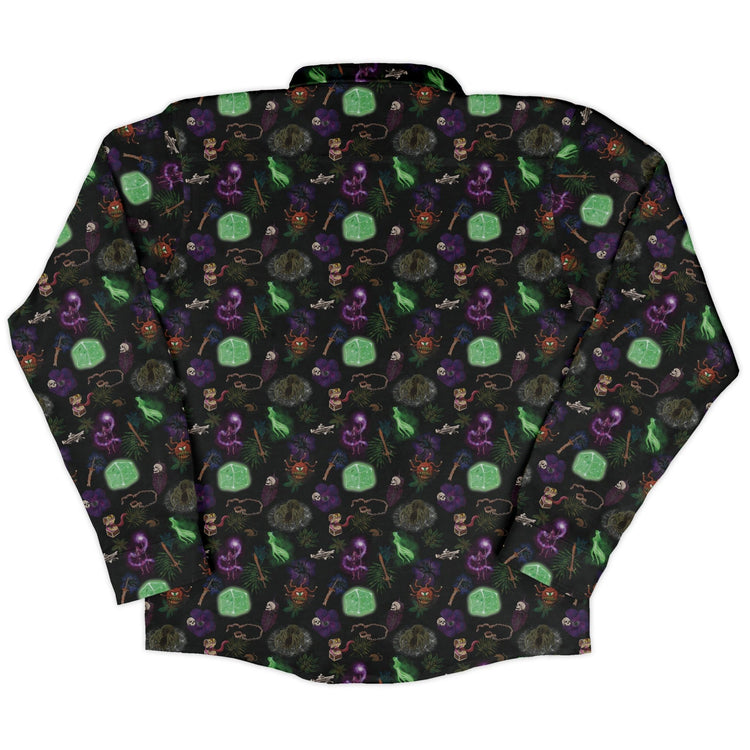 Dnd Dungeon Monsters Long Sleeve Button Up Shirt Geek Nerd adult sizing Designs by Nathan dnd & rpg print