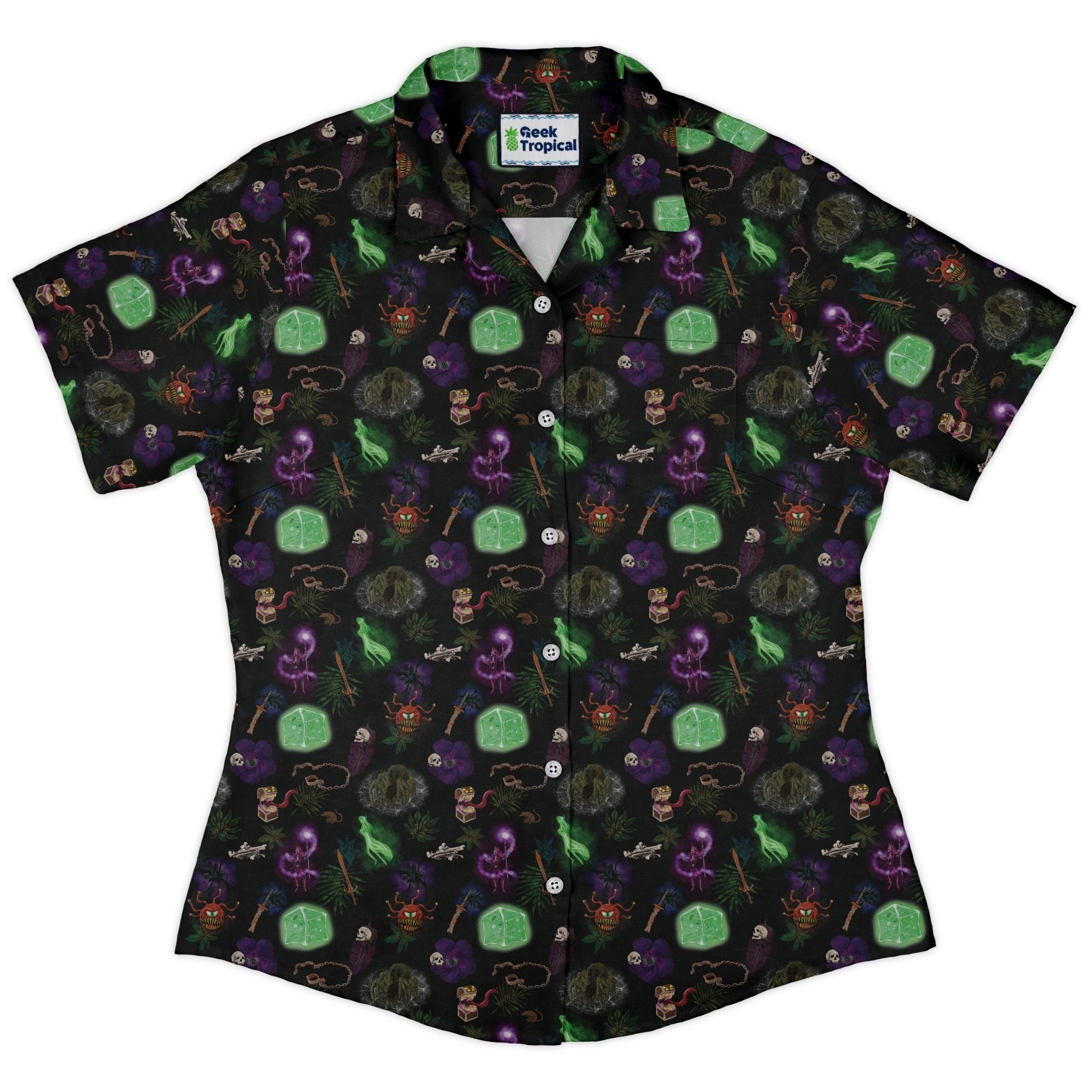 Dnd Dungeon Monsters Curvy Button Up Shirt Geek Nerd Designs by Nathan dnd & rpg print women