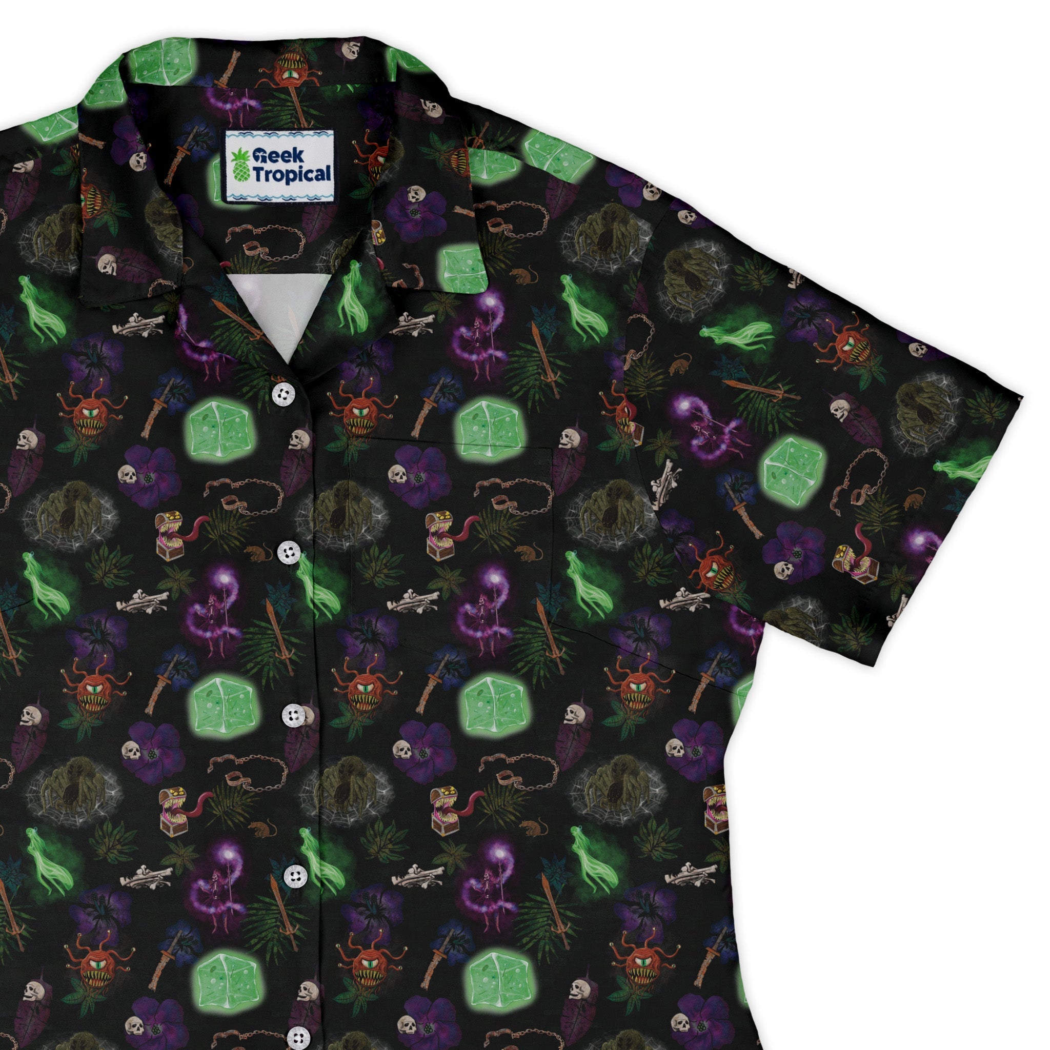 Dnd Dungeon Monsters Curvy Button Up Shirt Geek Nerd Designs by Nathan dnd & rpg print women