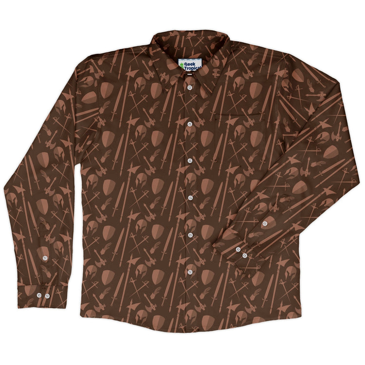 Dnd Fighter Class Long Sleeve Button Up Shirt Geek Nerd adult sizing Design by Heather Davenport dnd & rpg print