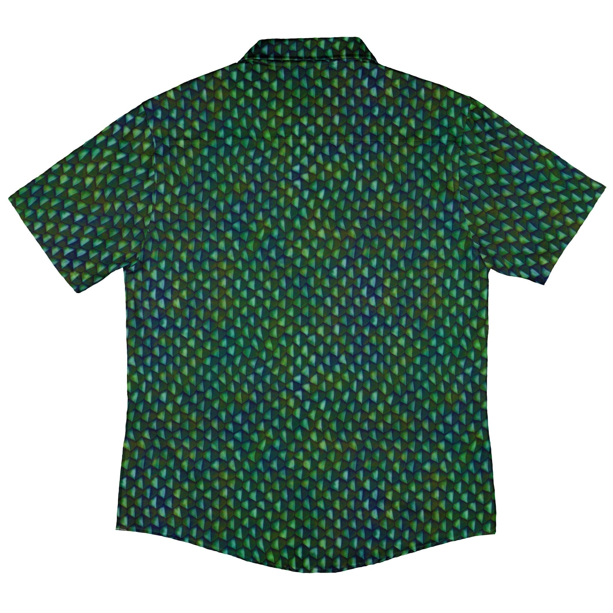 Green Dragon Scales Button Up Shirt - adult sizing - Designs by Nathan - dnd & rpg print