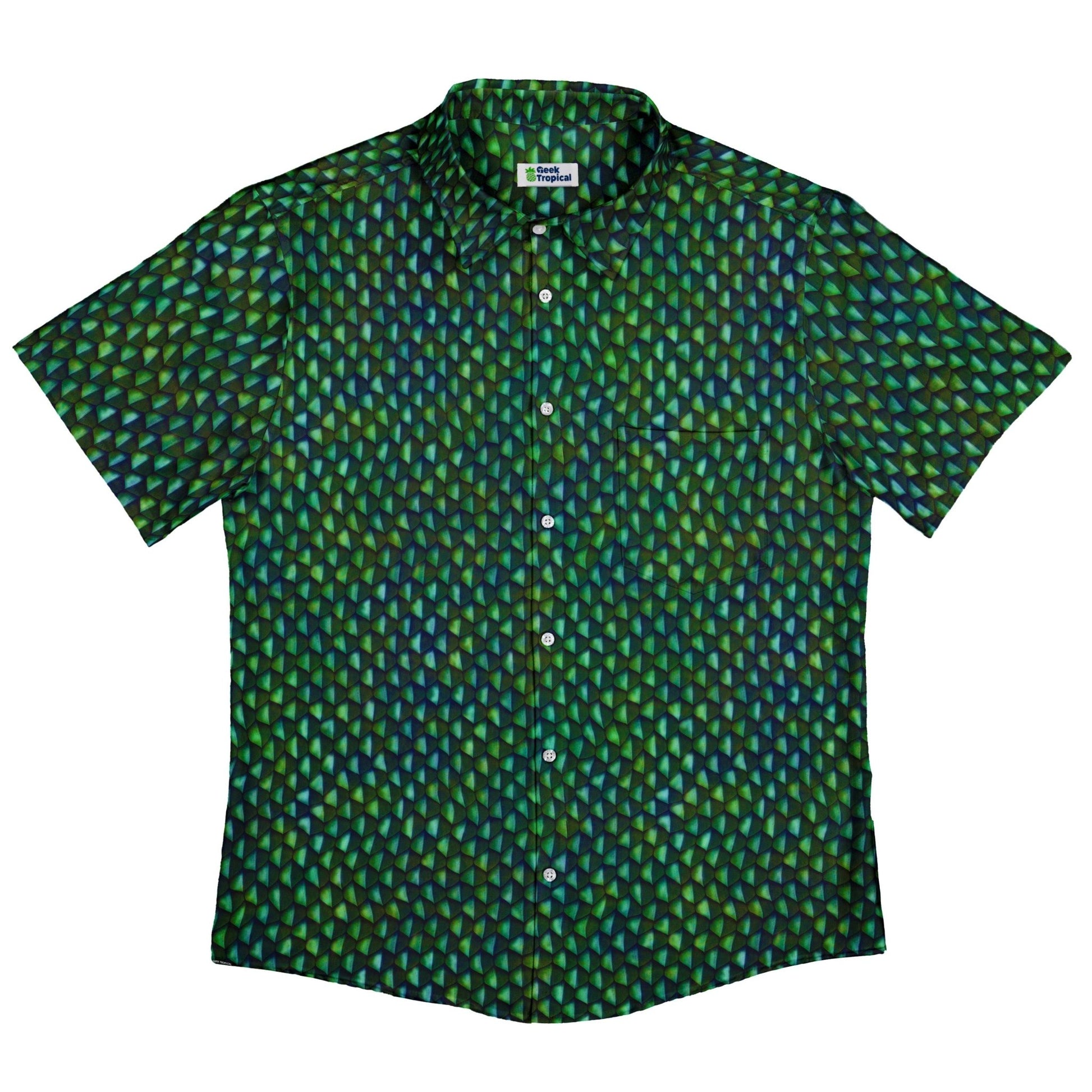 Green Dragon Scales Button Up Shirt - adult sizing - Designs by Nathan - dnd & rpg print