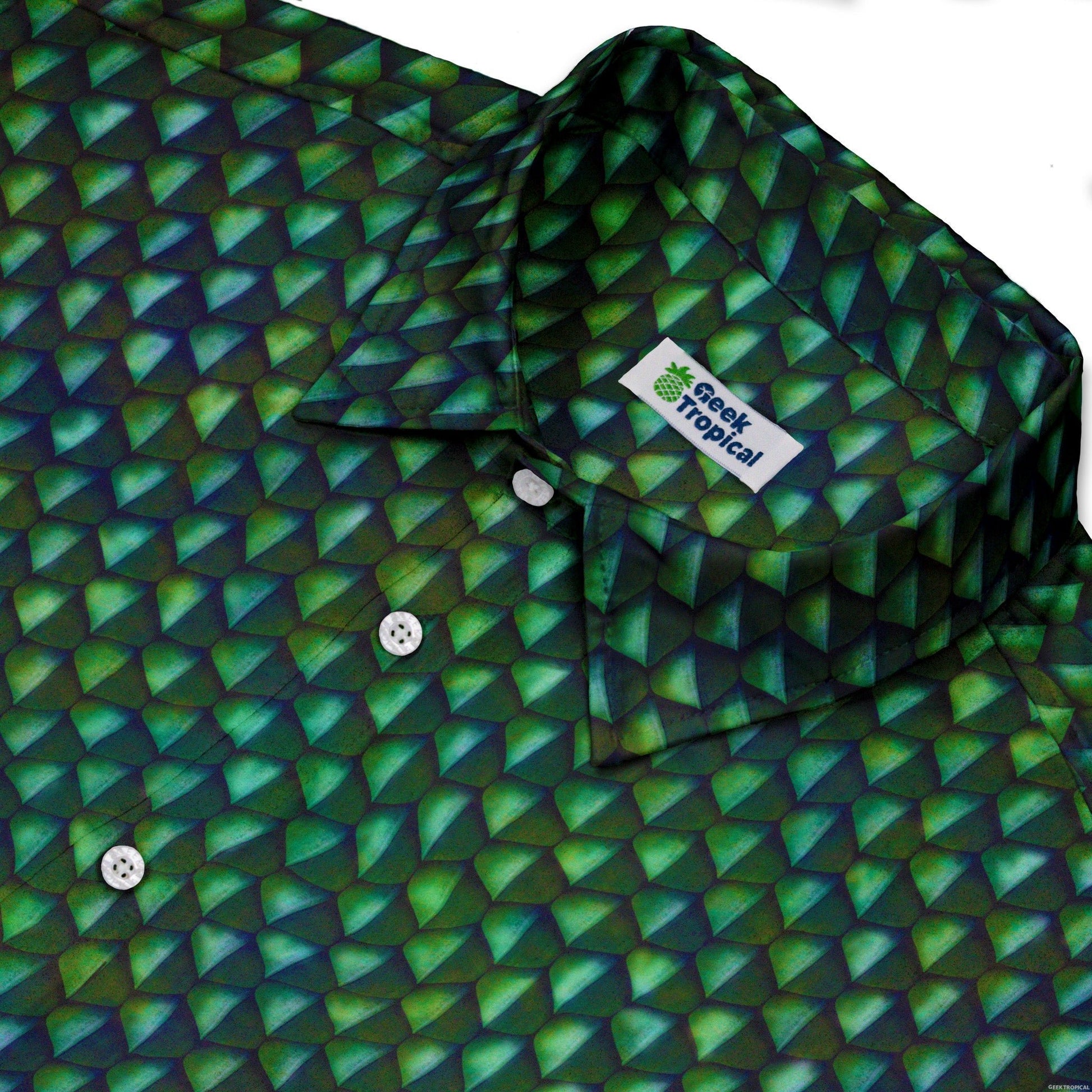 Green Dragon Scales Button Up Shirt - adult sizing - Designs by Nathan - dnd & rpg print