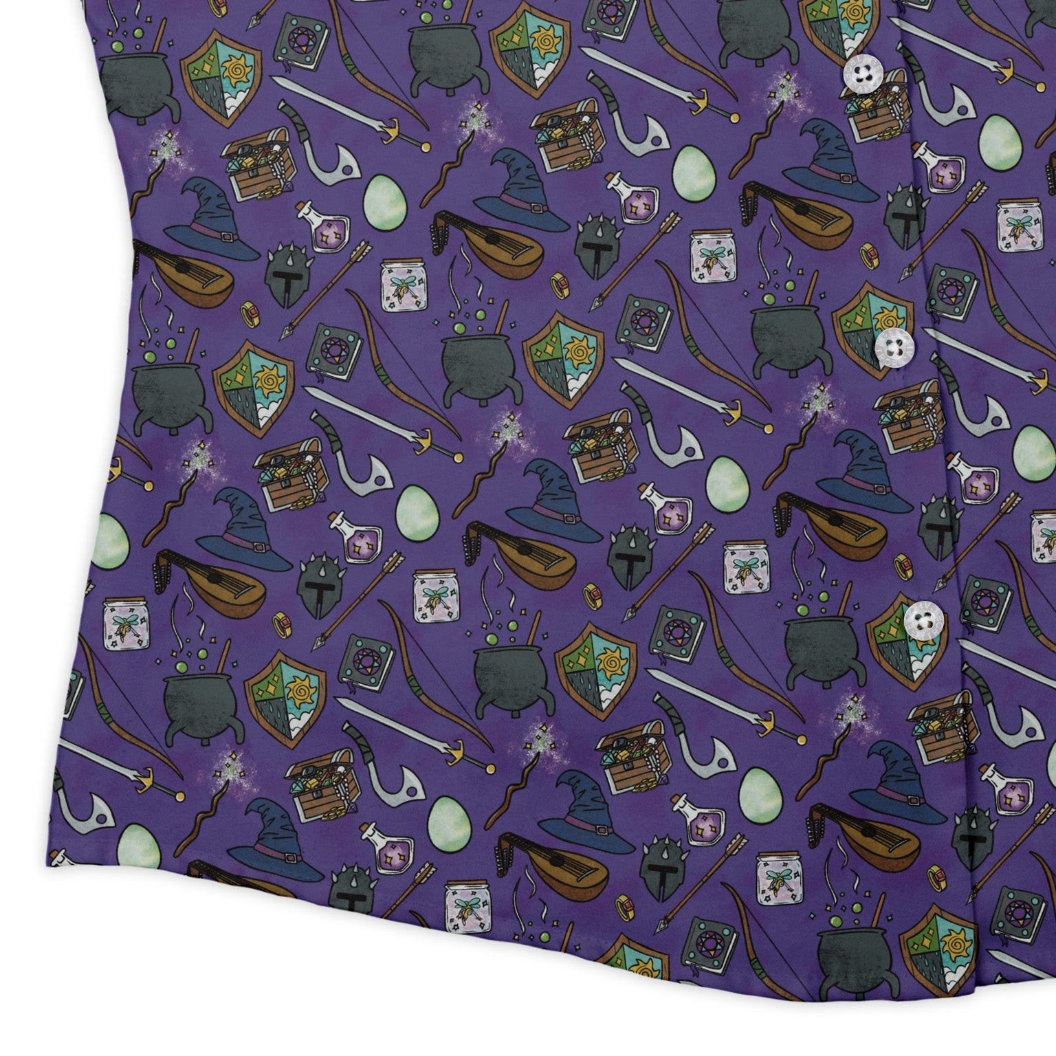 Dnd Hero Inventory Purple Curvy Button Up Shirt Geek Nerd Designs by Nathan dnd & rpg print Q3