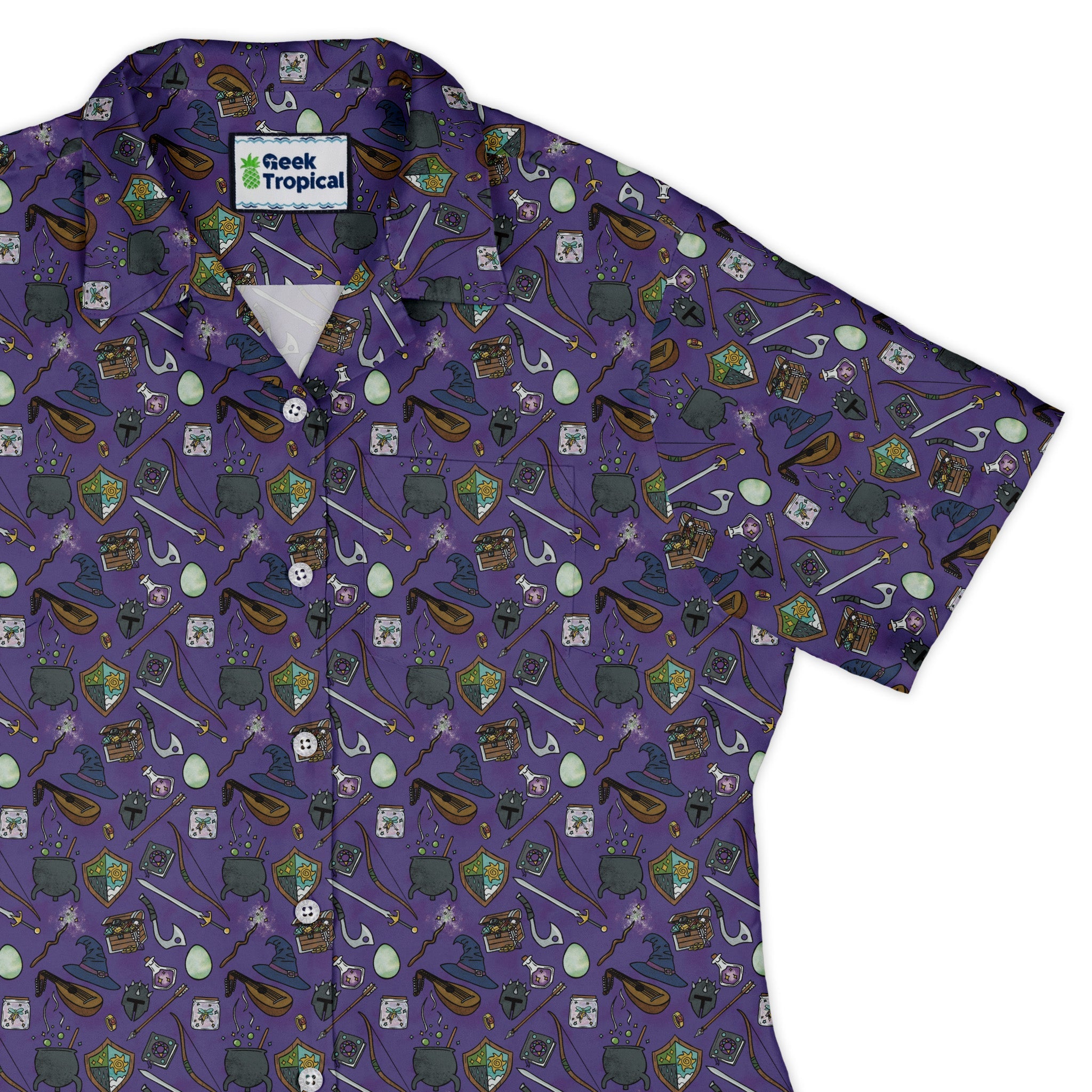 Dnd Hero Inventory Purple Curvy Button Up Shirt Geek Nerd Designs by Nathan dnd & rpg print Q3