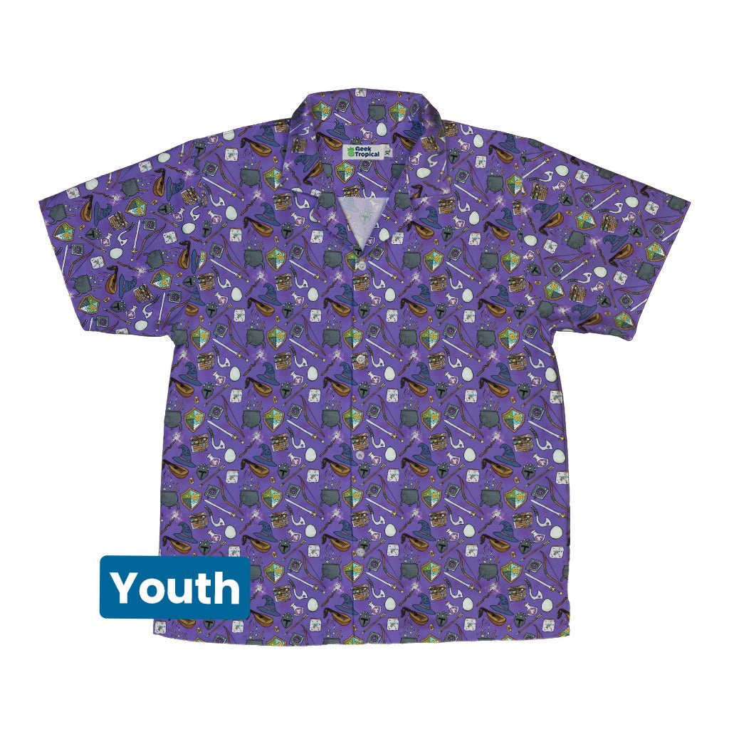 Dnd Hero Inventory Purple Youth Hawaiian Shirt - Designs by Nathan - dnd & rpg print - Q3