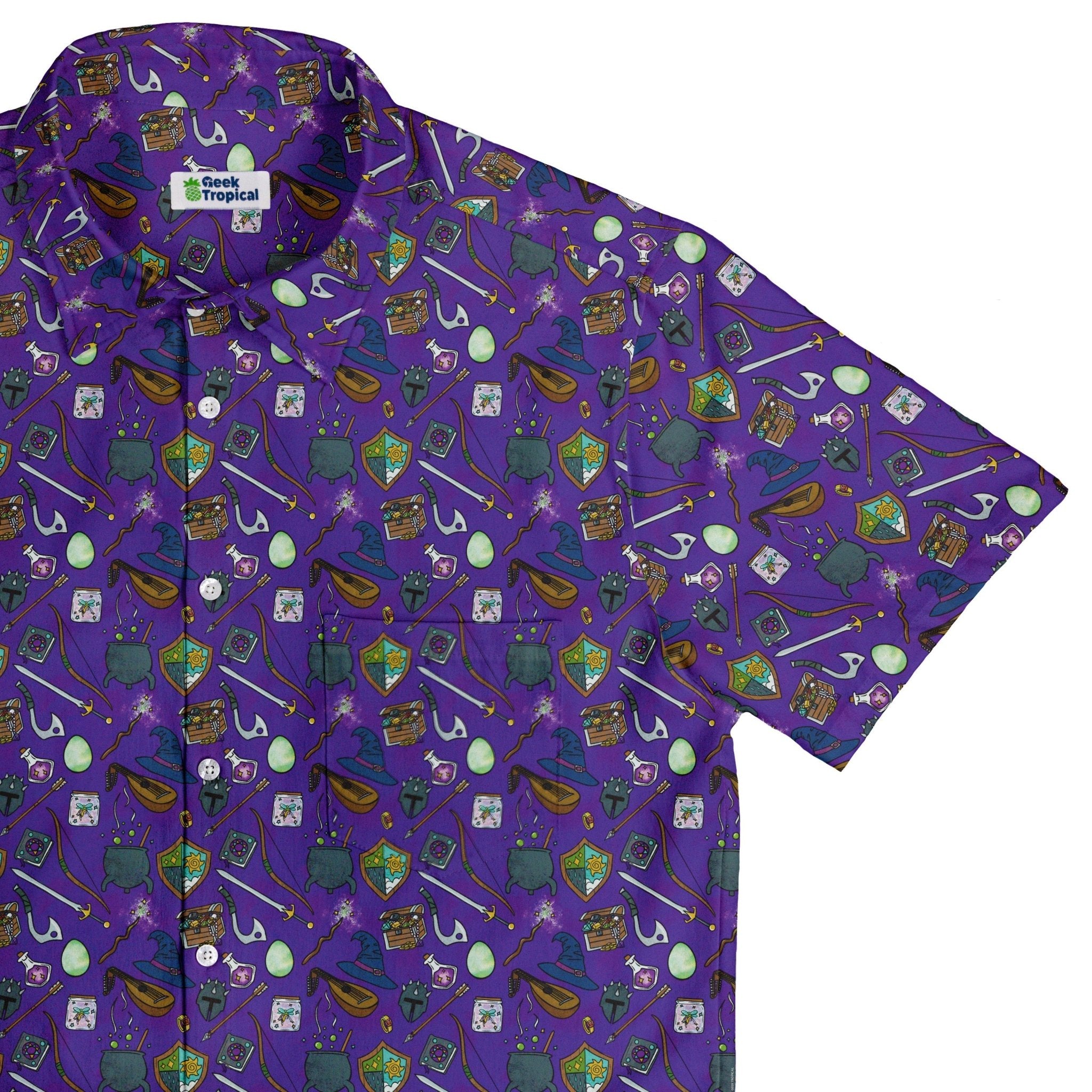 Dnd Hero Inventory Purple Button Up Shirt - adult sizing - Designs by Nathan - dnd & rpg print