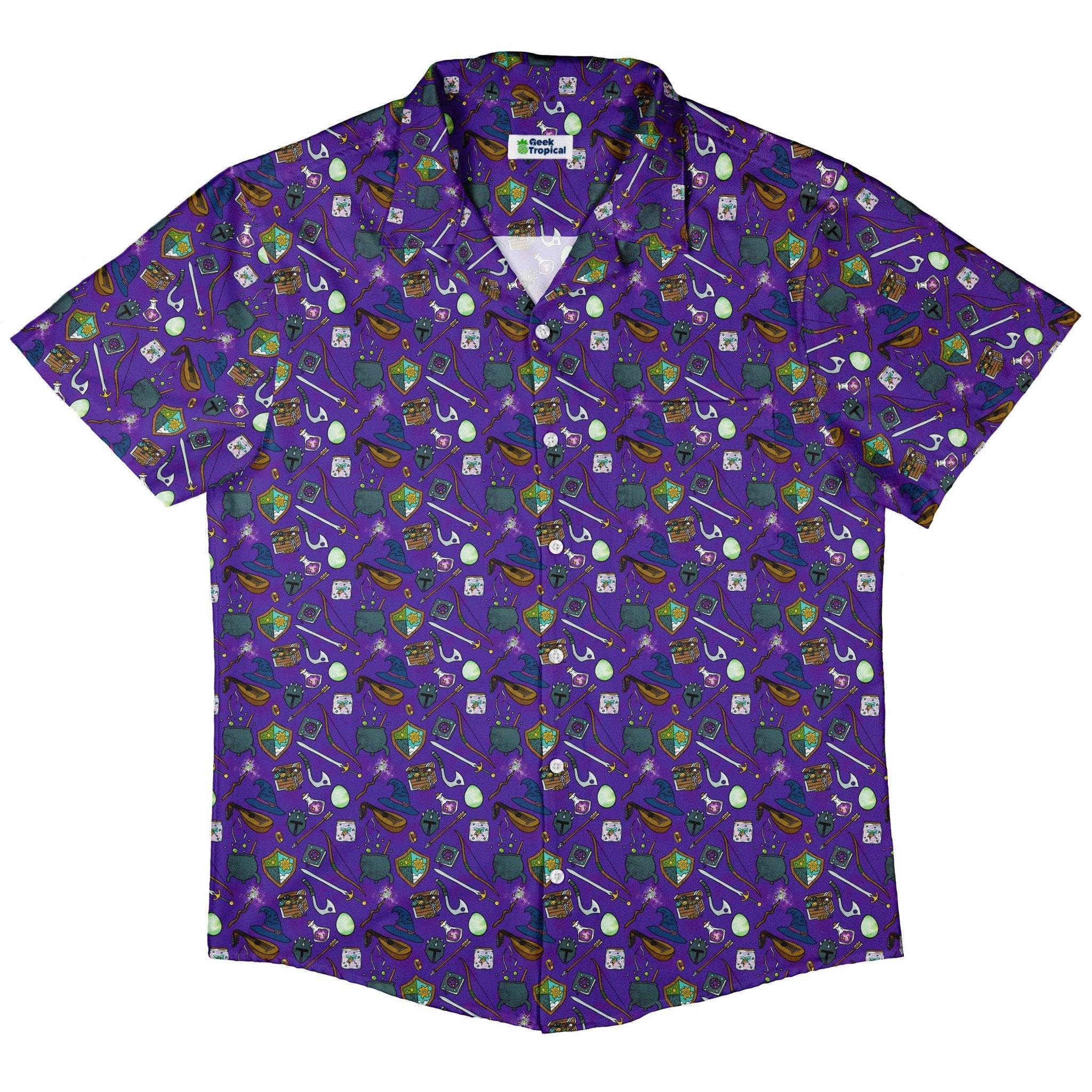 Dnd Hero Inventory Purple Button Up Shirt - adult sizing - Designs by Nathan - dnd & rpg print