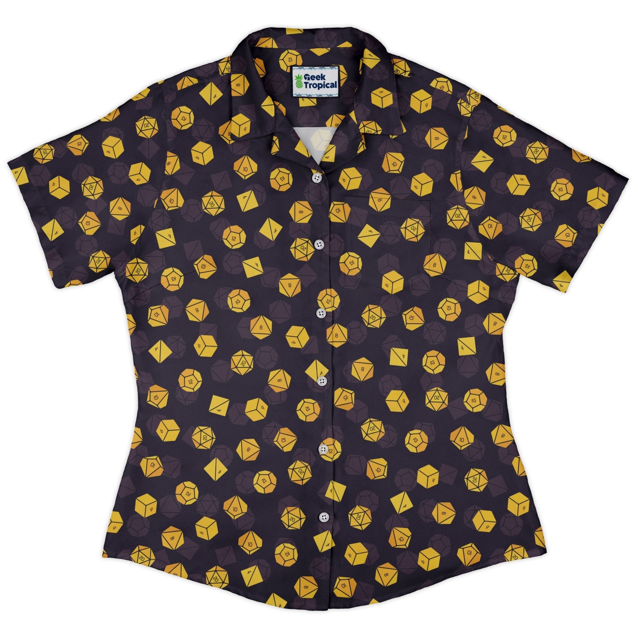 Dnd High Roller Gold Dice Curvy Button Up Shirt Geek Nerd dnd & rpg print Simple Patterns women