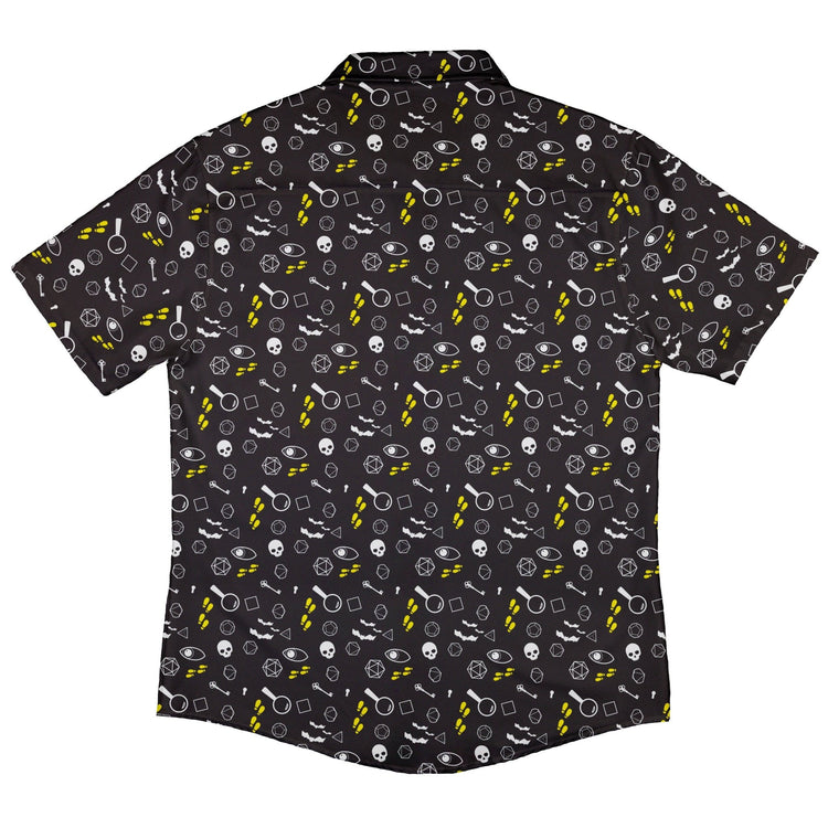 Dnd Horror Mystery Button Up Shirt - adult sizing - Design by Heather Davenport - dnd & rpg print