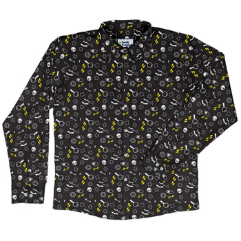 Dnd Horror Mystery Long Sleeve Button Up Shirt Geek Nerd adult sizing Design by Heather Davenport dnd & rpg print
