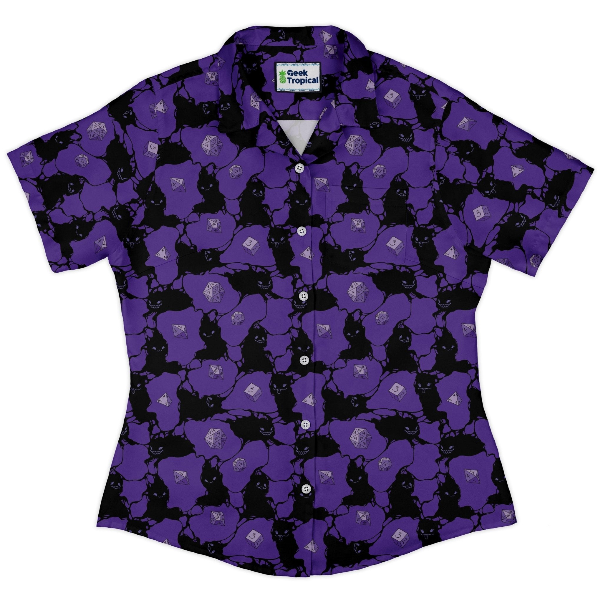 Dnd Inkling Familiars Curvy Button Up Shirt Geek Nerd Design by Ardi Tong dnd & rpg print women