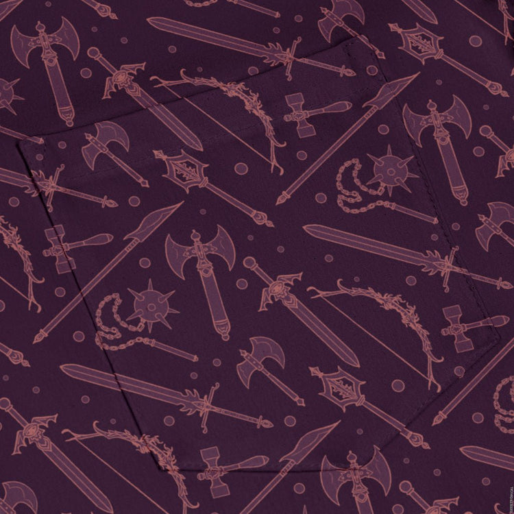 Dnd Medieval Weapons Long Sleeve Button Up Shirt Geek Nerd adult sizing dnd & rpg print FLOW DESC WRITING
