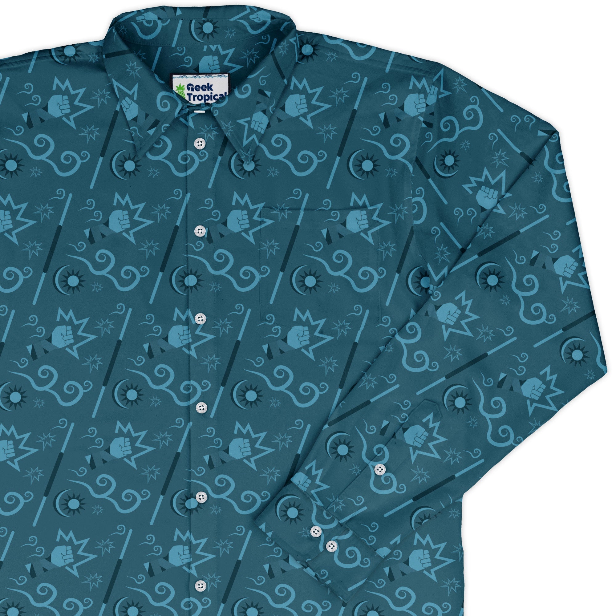 Dnd Monk Class Long Sleeve Button Up Shirt Geek Nerd adult sizing Design by Heather Davenport dnd & rpg print
