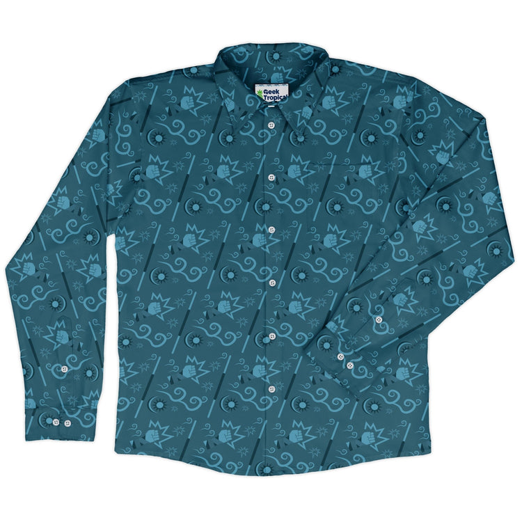 Dnd Monk Class Long Sleeve Button Up Shirt Geek Nerd adult sizing Design by Heather Davenport dnd & rpg print