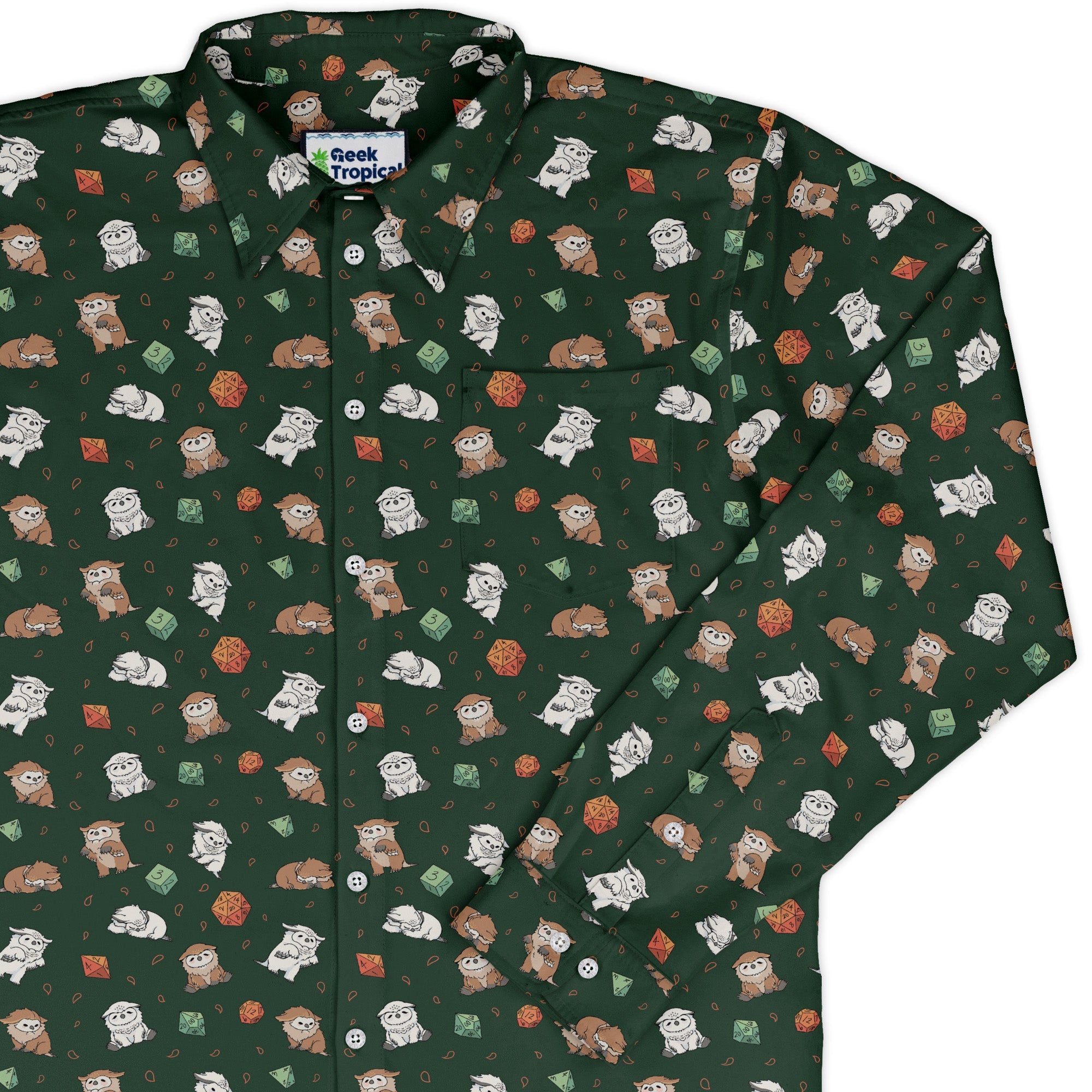 Dnd Owlbears Long Sleeve Button Up Shirt Geek Nerd adult sizing Design by Ardi Tong dnd & rpg print