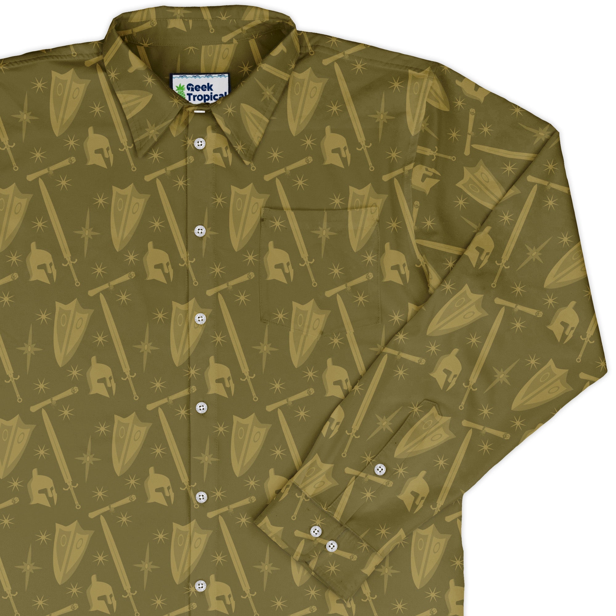 Dnd Paladin Class Long Sleeve Button Up Shirt Geek Nerd adult sizing Design by Heather Davenport dnd & rpg print