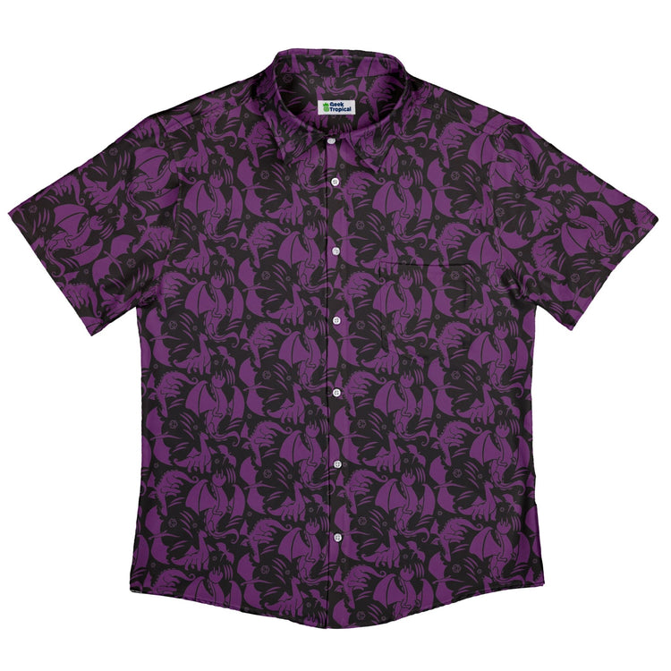 Dnd Purple Dragons Black Button Up Shirt Geek Nerd adult sizing Design by Heather Davenport dnd & rpg print