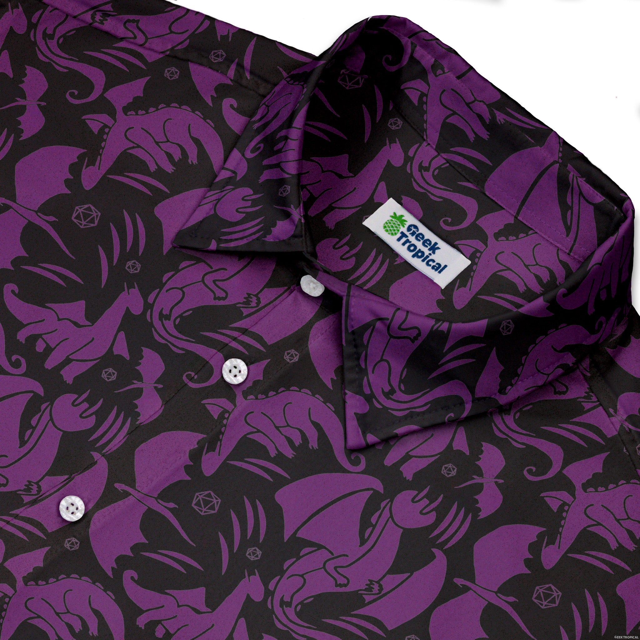 Dnd Purple Dragons Black Button Up Shirt Geek Nerd adult sizing Design by Heather Davenport dnd & rpg print
