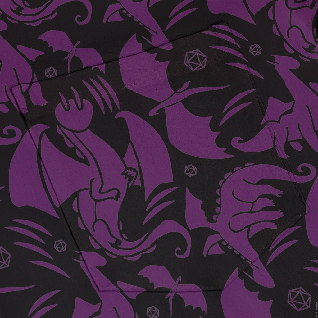 Dnd Purple Dragons Black Button Up Shirt Geek Nerd adult sizing Design by Heather Davenport dnd & rpg print