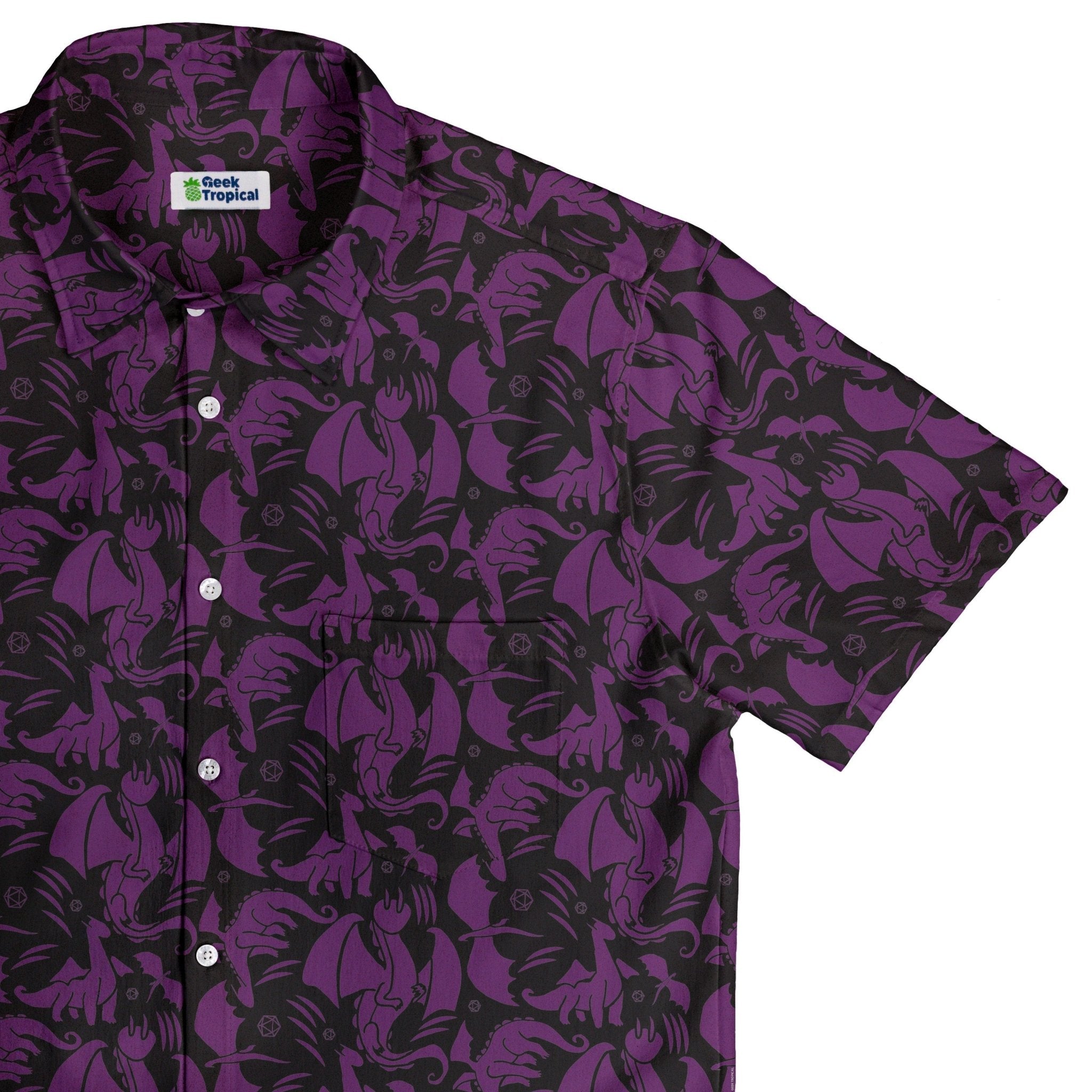 Clearance Ready - to - Ship Dnd Purple Dragons Black Button Up Shirt Geek Nerd adult sizing Clearance Design by Heather Davenport