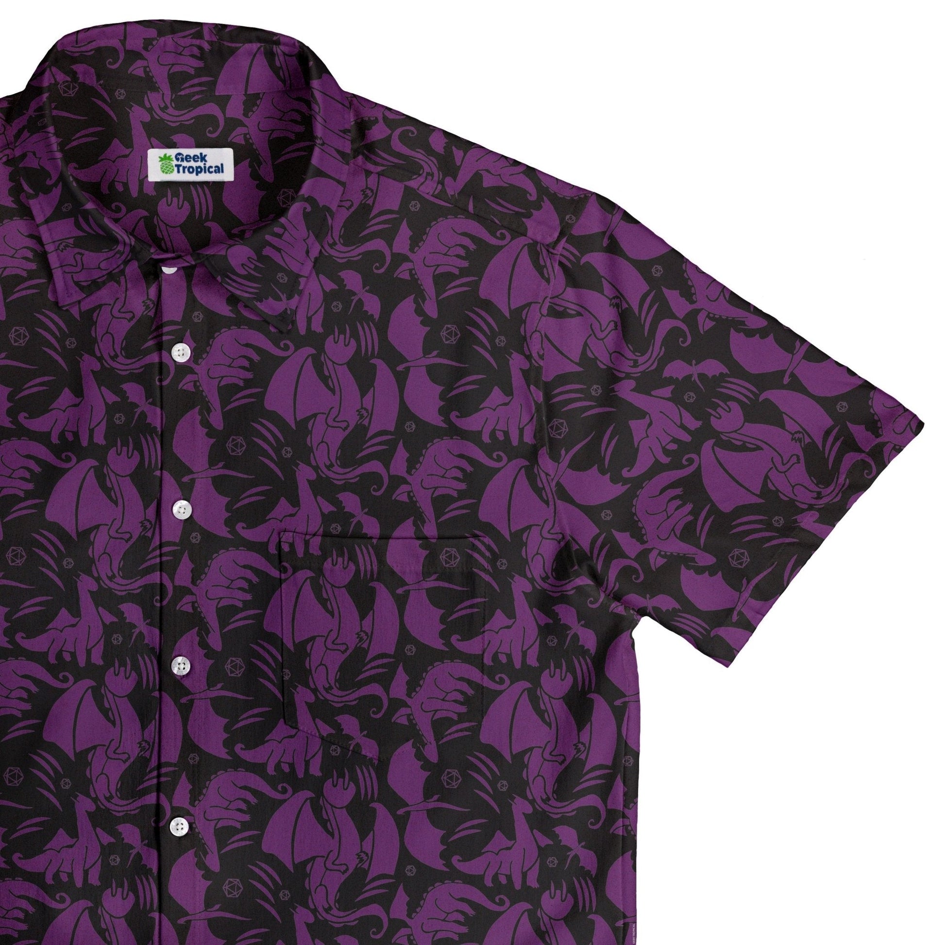 Clearance Ready - to - Ship Dnd Purple Dragons Black Button Up Shirt Geek Nerd adult sizing Clearance Design by Heather Davenport