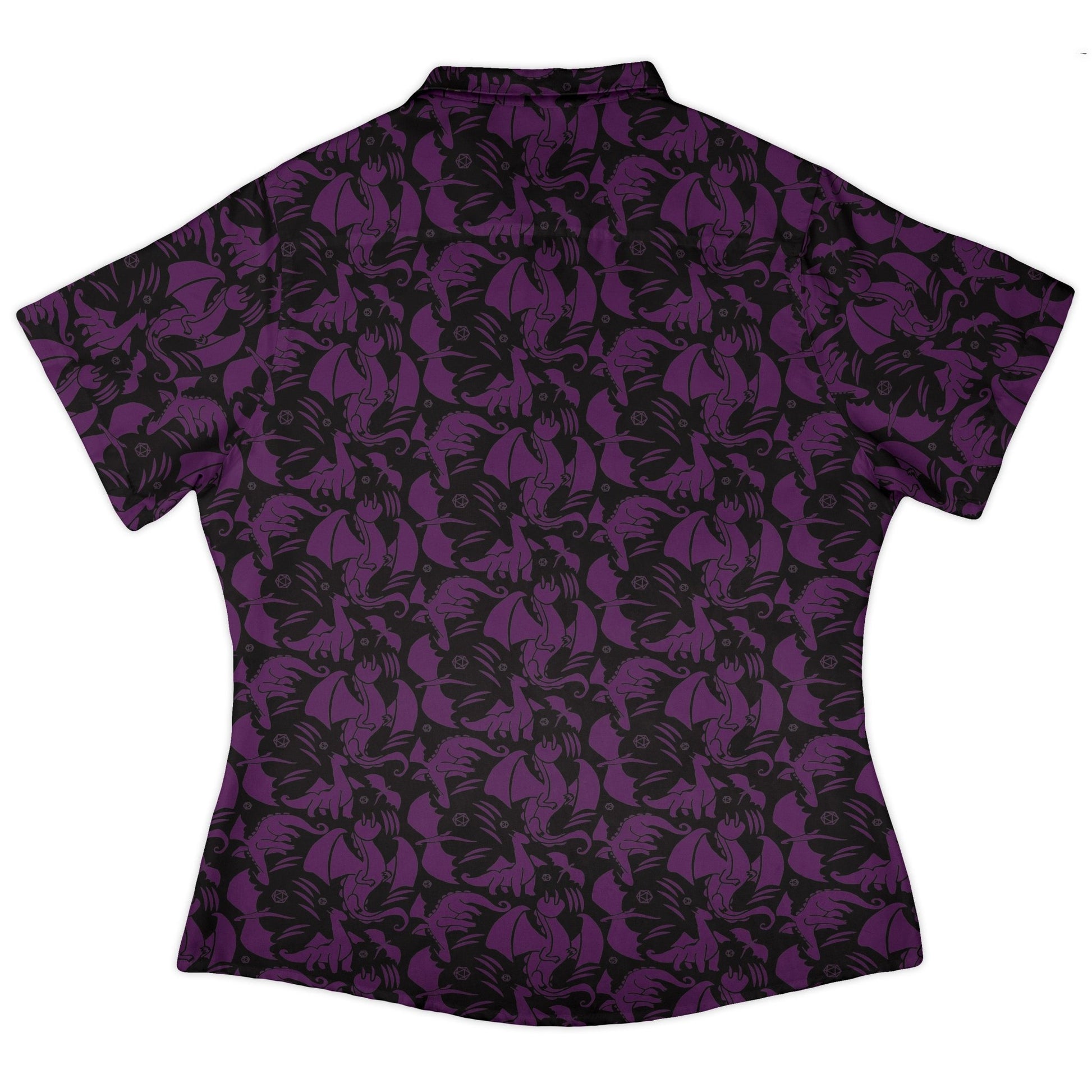 Dnd Purple Dragons Black Curvy Button Up Shirt Geek Nerd Design by Heather Davenport dnd & rpg print fantasy prints