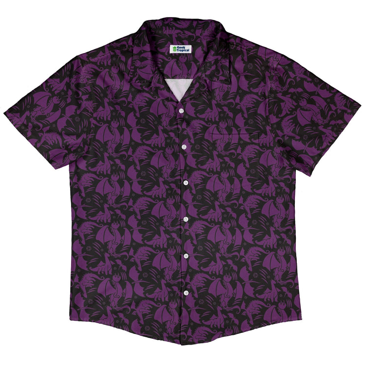 Dnd Purple Dragons Black Button Up Shirt Geek Nerd adult sizing Design by Heather Davenport dnd & rpg print