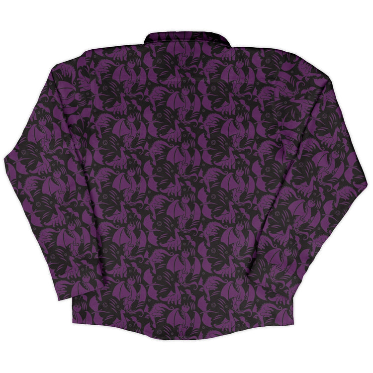 Dnd Purple Dragons Black Long Sleeve Button Up Shirt Geek Nerd adult sizing Design by Heather Davenport dnd & rpg print
