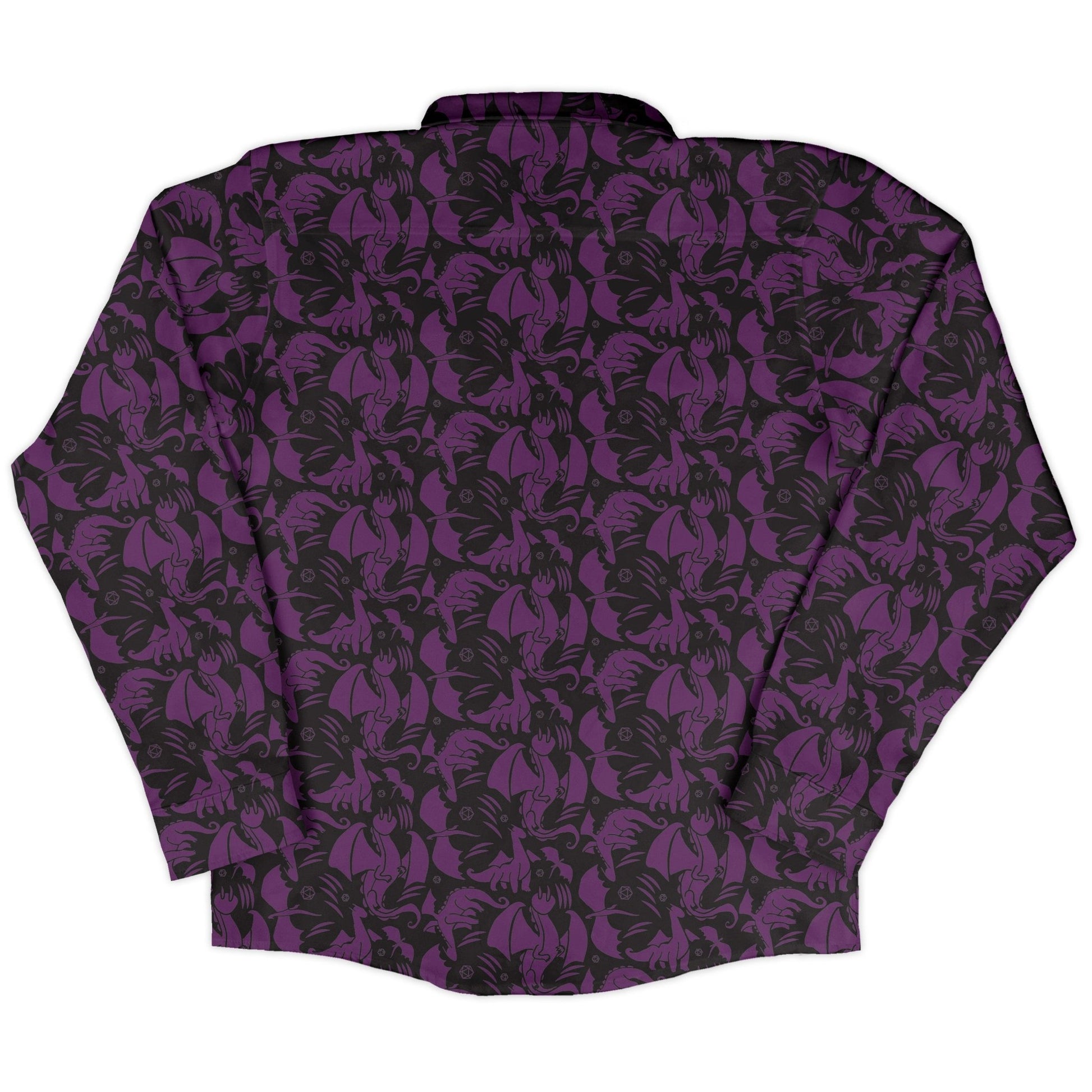 Dnd Purple Dragons Black Long Sleeve Button Up Shirt Geek Nerd adult sizing Design by Heather Davenport dnd & rpg print