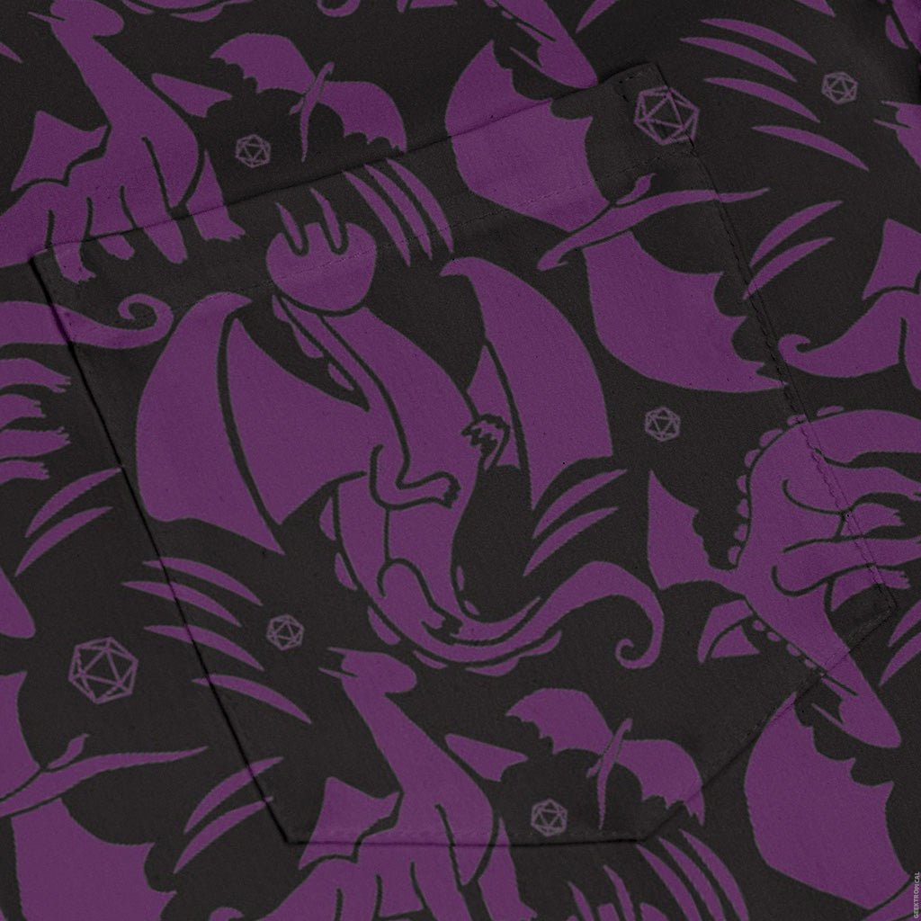 Dnd Purple Dragons Black Long Sleeve Button Up Shirt Geek Nerd adult sizing Design by Heather Davenport dnd & rpg print
