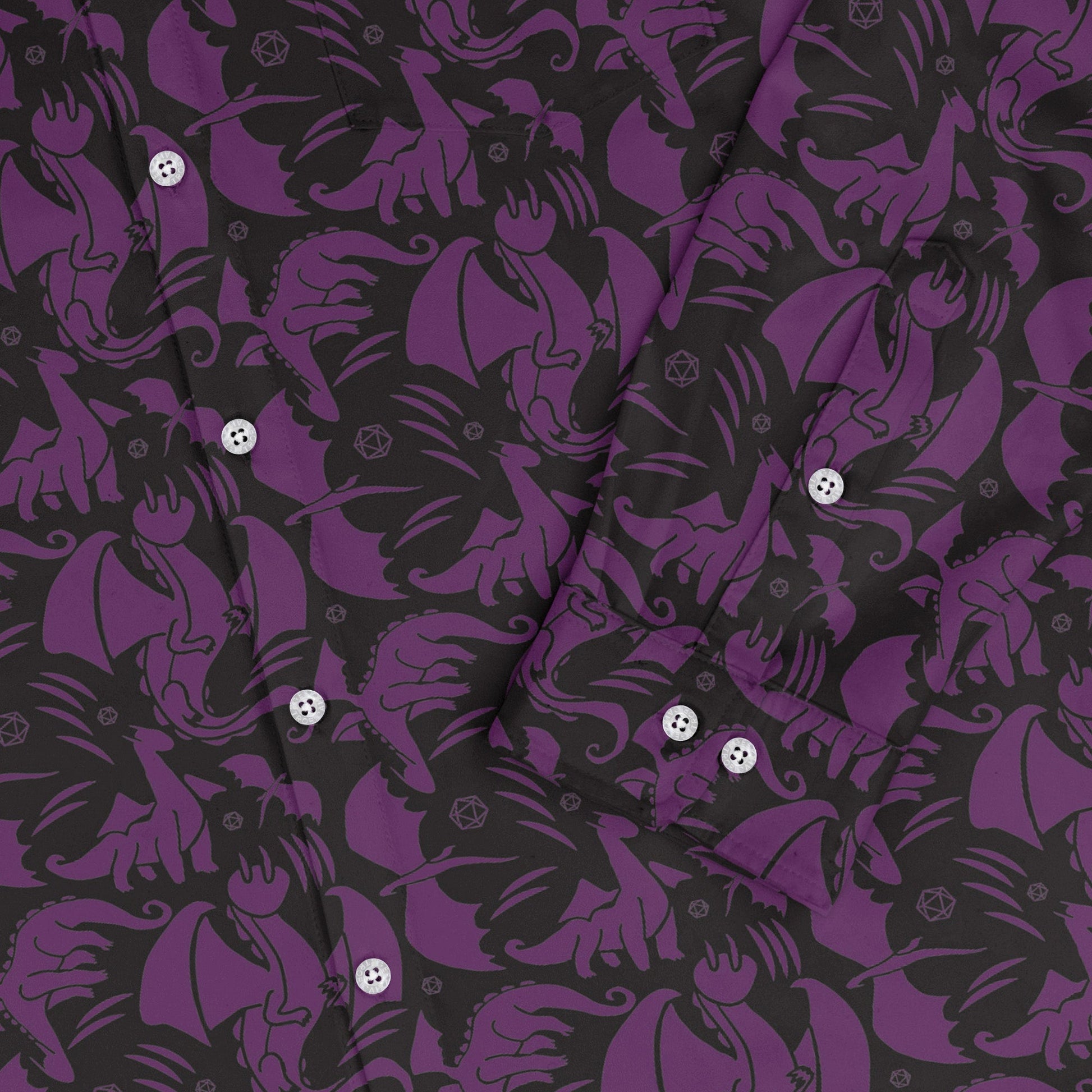 Dnd Purple Dragons Black Long Sleeve Button Up Shirt Geek Nerd adult sizing Design by Heather Davenport dnd & rpg print