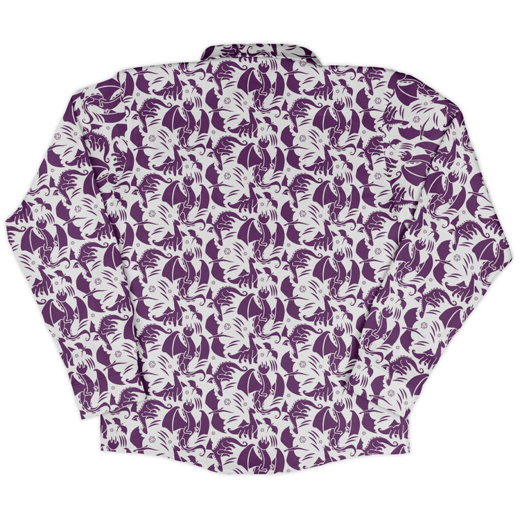 Dnd Purple Dragons Long Sleeve Button Up Shirt Geek Nerd adult sizing Design by Heather Davenport dnd & rpg print