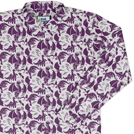 Dnd Purple Dragons Long Sleeve Button Up Shirt Geek Nerd adult sizing Design by Heather Davenport dnd & rpg print