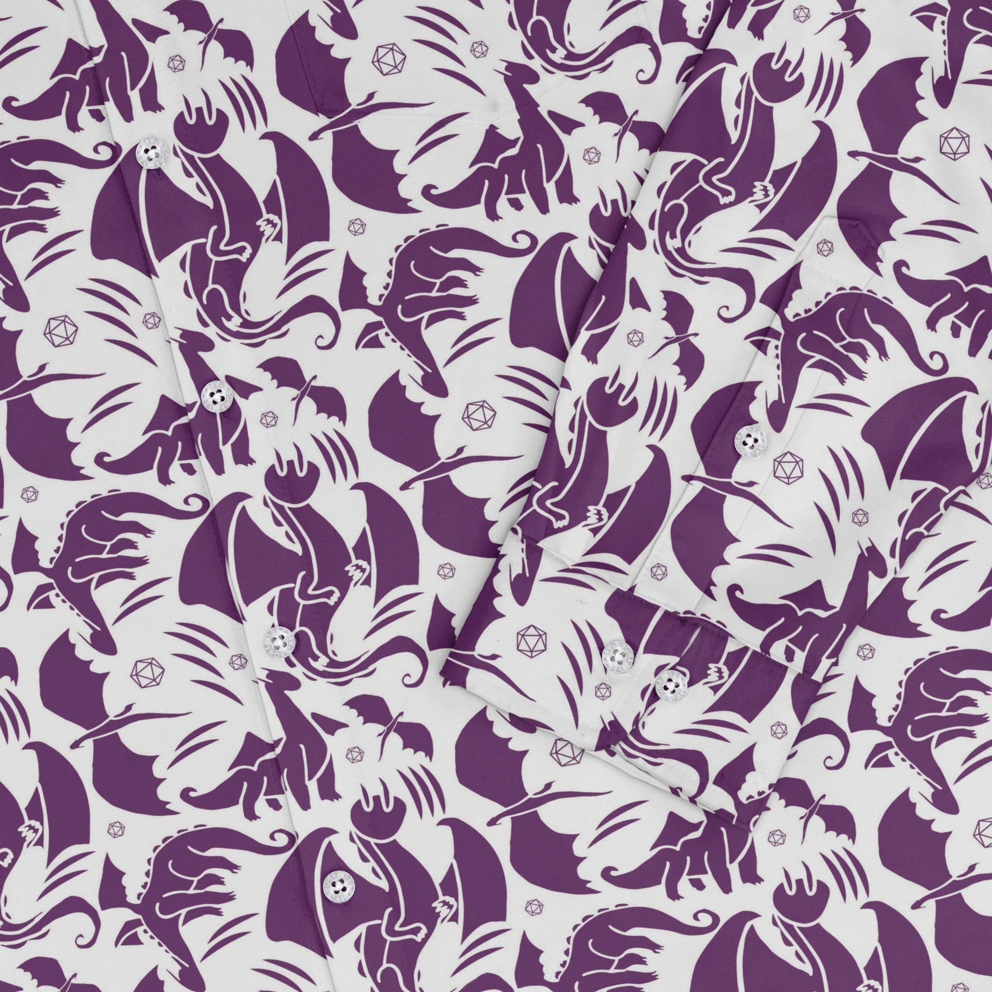 Dnd Purple Dragons Long Sleeve Button Up Shirt Geek Nerd adult sizing Design by Heather Davenport dnd & rpg print