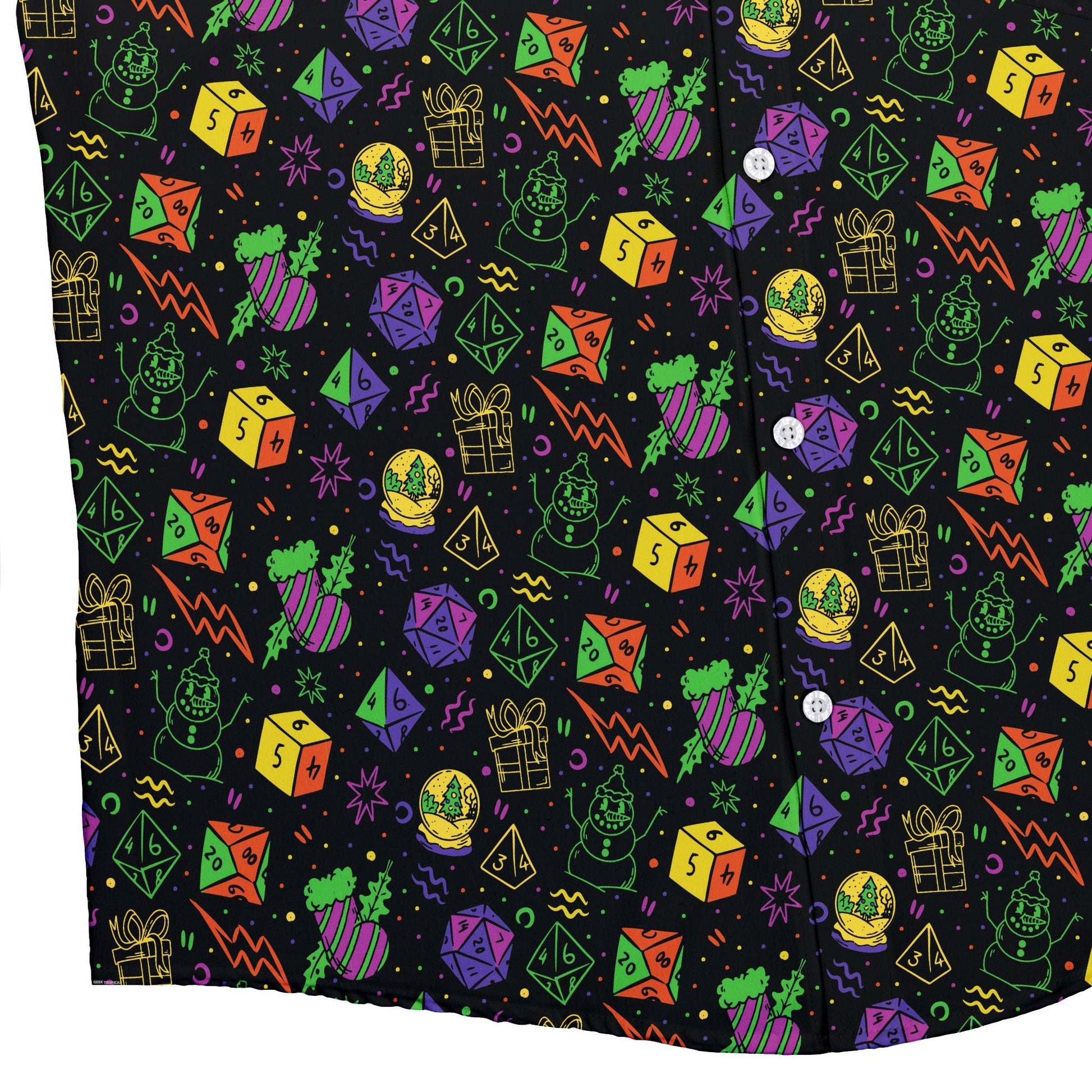 Dnd RPG Christmas Black Button Up Shirt Geek Nerd adult sizing Christmas Print