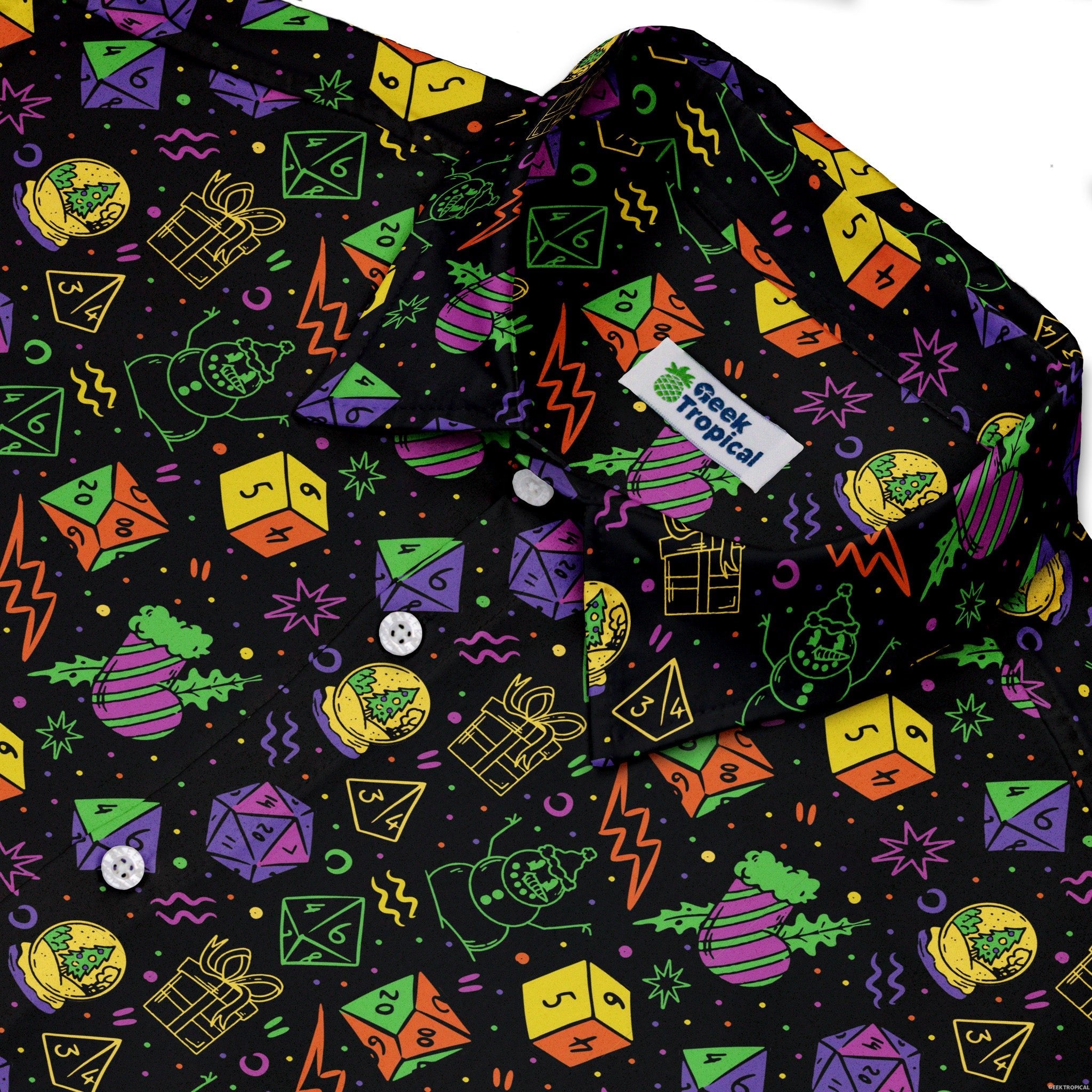 Dnd RPG Christmas Black Button Up Shirt Geek Nerd adult sizing Christmas Print