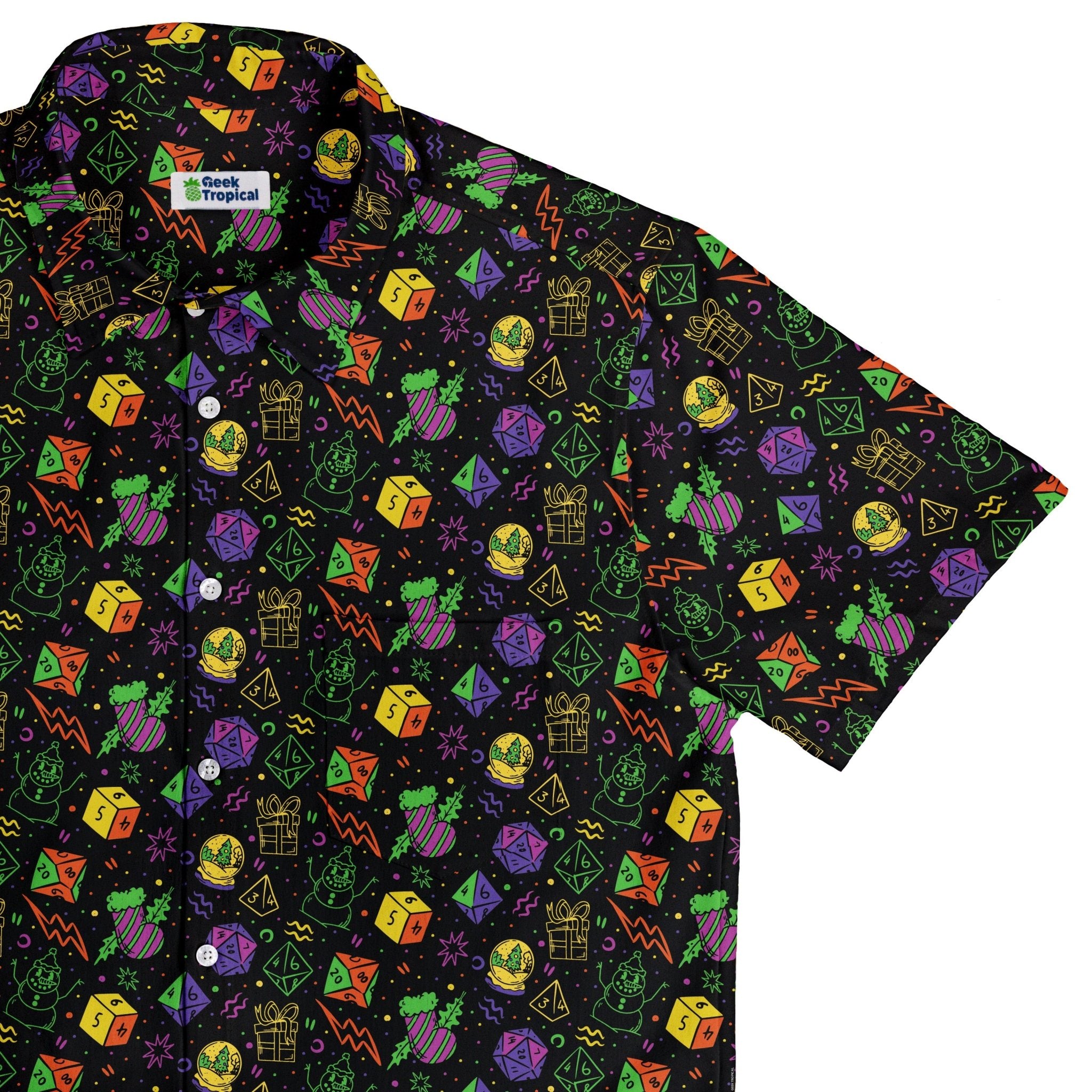 Dnd RPG Christmas Black Button Up Shirt Geek Nerd adult sizing Christmas Print