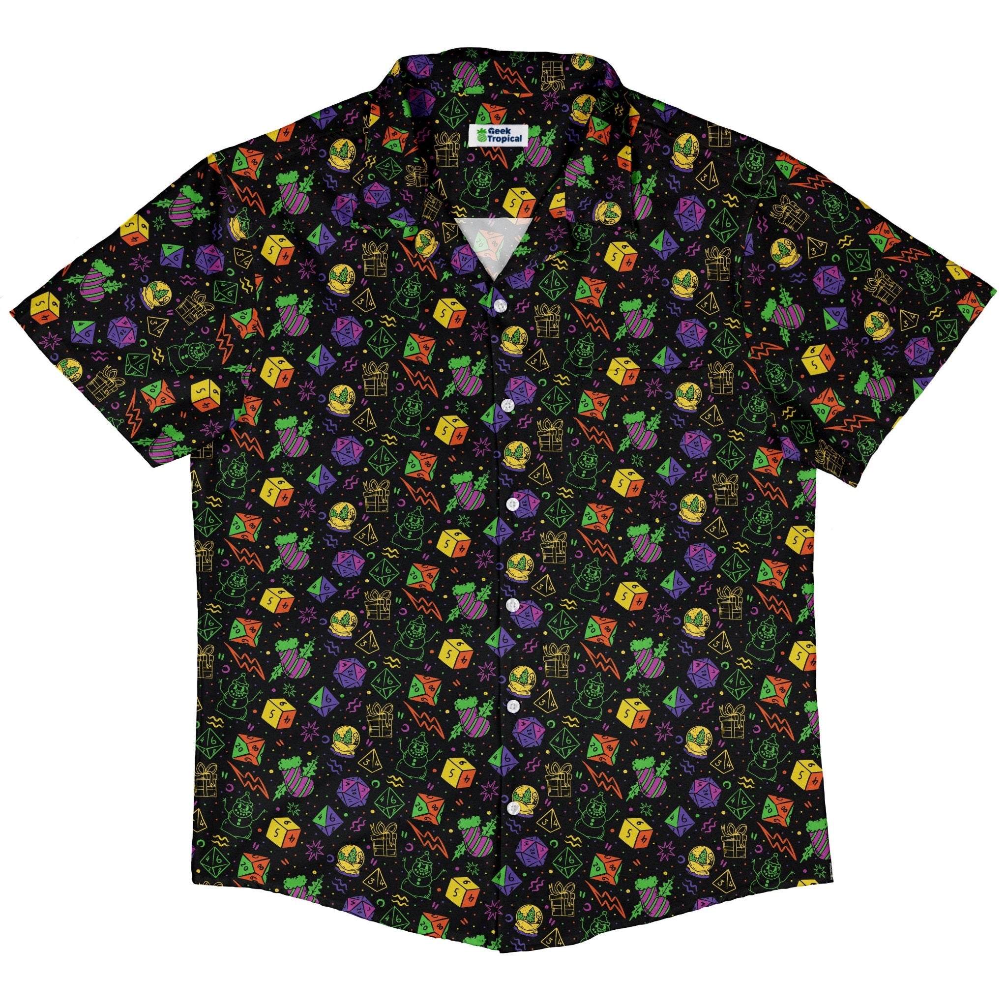 Dnd RPG Christmas Black Button Up Shirt Geek Nerd adult sizing Christmas Print