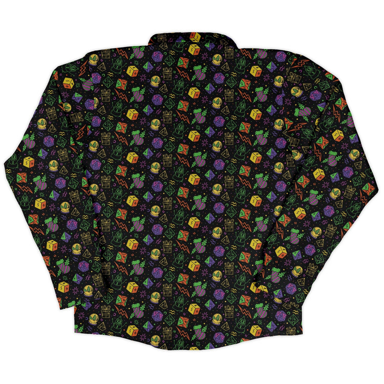 Dnd RPG Christmas Black Long Sleeve Button Up Shirt Geek Nerd adult sizing Christmas Print dnd & rpg print