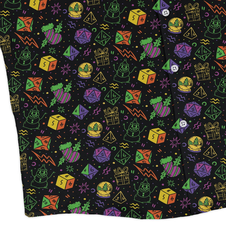 Dnd RPG Christmas Black Long Sleeve Button Up Shirt Geek Nerd adult sizing Christmas Print dnd & rpg print