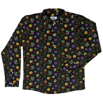 Dnd RPG Christmas Black Long Sleeve Button Up Shirt Geek Nerd adult sizing Christmas Print dnd & rpg print
