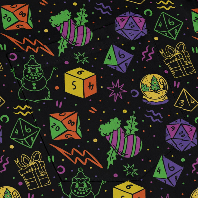 Dnd RPG Christmas Black Long Sleeve Button Up Shirt Geek Nerd adult sizing Christmas Print dnd & rpg print