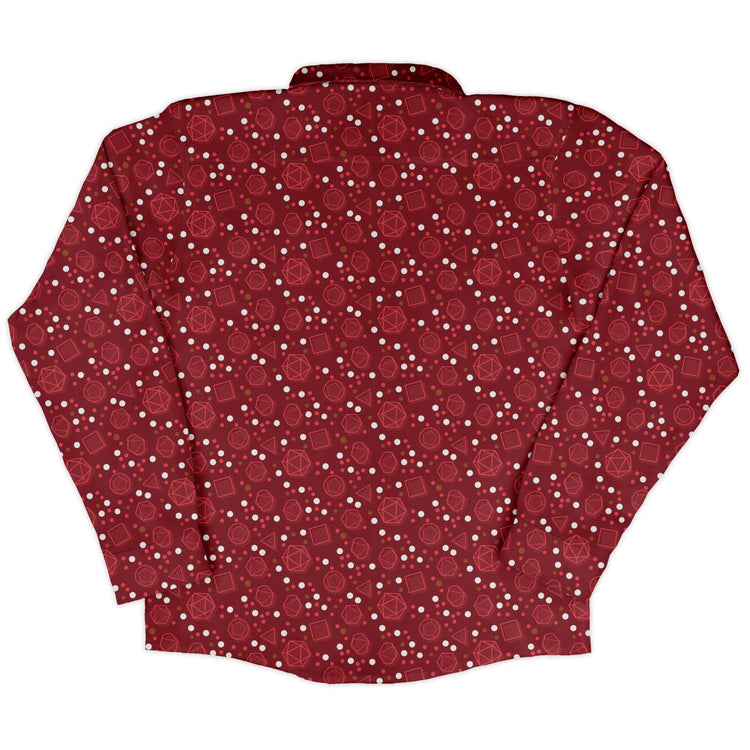 Dnd Red Dice Sets Long Sleeve Button Up Shirt Geek Nerd adult sizing Design by Heather Davenport dnd & rpg print