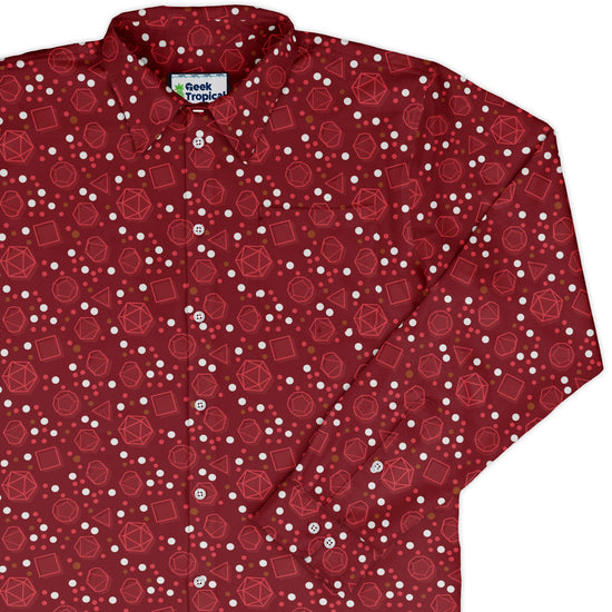 Dnd Red Dice Sets Long Sleeve Button Up Shirt Geek Nerd adult sizing Design by Heather Davenport dnd & rpg print