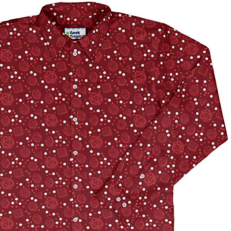 Dnd Red Dice Sets Long Sleeve Button Up Shirt Geek Nerd adult sizing Design by Heather Davenport dnd & rpg print