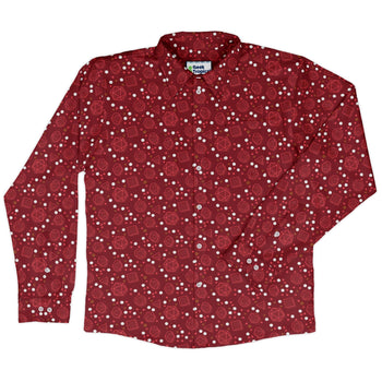 Dnd Red Dice Sets Long Sleeve Button Up Shirt Geek Nerd adult sizing Design by Heather Davenport dnd & rpg print